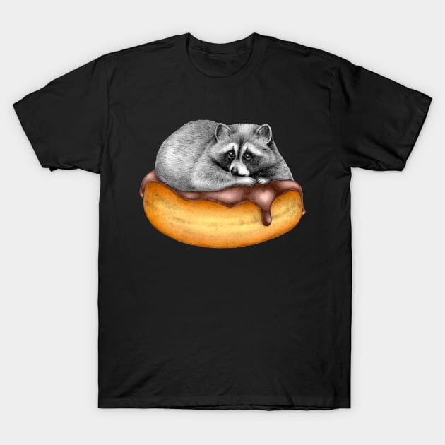 Doughnut Addicted Trash Panda T-Shirt by PerrinLeFeuvre